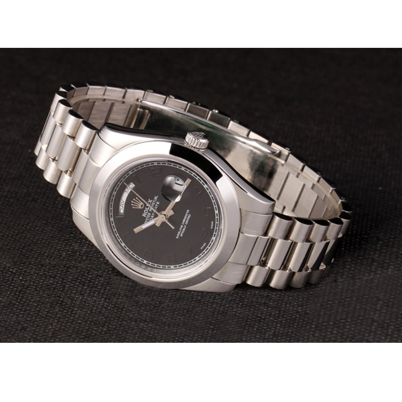 Good copy rolex watches Swiss Daydate Steel Dial Black 80294 Stainless Rolex Bracelet 1013